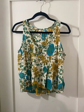 NATURAL LIFE Floral Tank Top in Teal, Mustard & Cream NWOT